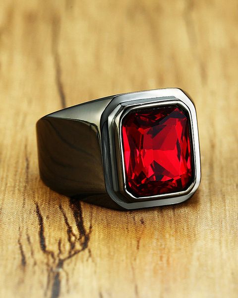 

men's rings stainless steel stainless steel square red cubic zirconia ring for men gentlmen boss jewelry party gift yw178rc-321, Golden;silver