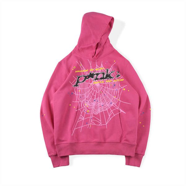 

men and women fashion hoodies sweatshirts young thug star's same sp5der 55555 pink hoodie sweater, Black