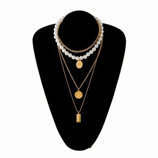 

pendant necklaces pearl round beauty head pendant necklace, fashion temperament with multi-layer necklace designer necklaces gifts for wife, Silver