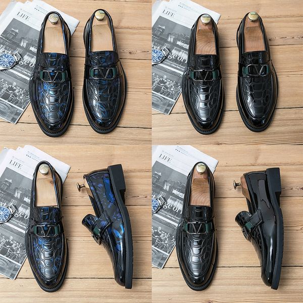

luxury brands new men dress shoes spring autumn patent leather glossy british style leather shoes classic casual breathable business formal, Black