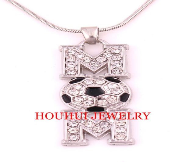 

latest style 30pcs a lot rhodium plated zinc studded with sparkling crystals soccer mom pendant chain necklace2794750, Silver