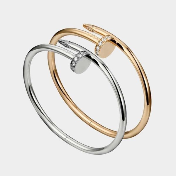 

charm bracelets bangle kajia nail classic style diamond inlaid titanium steel bracelet women's adjustable opening handpiece, Golden;silver