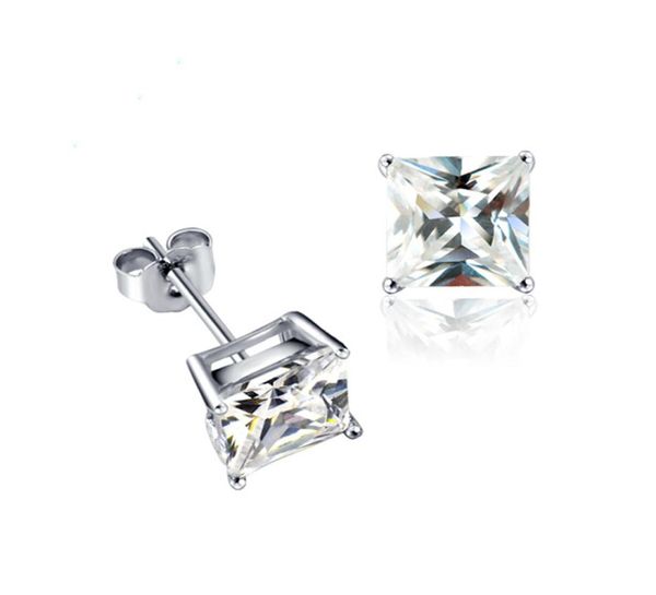 

single princess cut earings cz 6mm silver color stud earrings women jewelry brinco pequeno christmas bijoux gift support drop8330223, Golden;silver