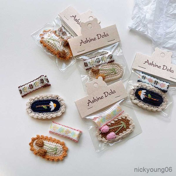 

hair accessories baby hairpin wool knitting clips flower embroidery hairclip for girl south pin cute p hairgrips r230608, Slivery;white