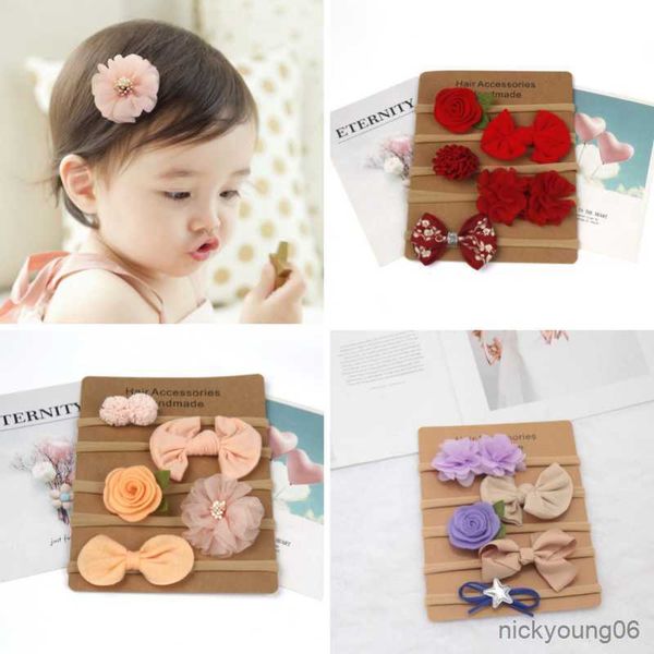 

hair accessories baby girl headbands newborn bows elastic bands flower infant toddler hairband headwear r230608, Slivery;white