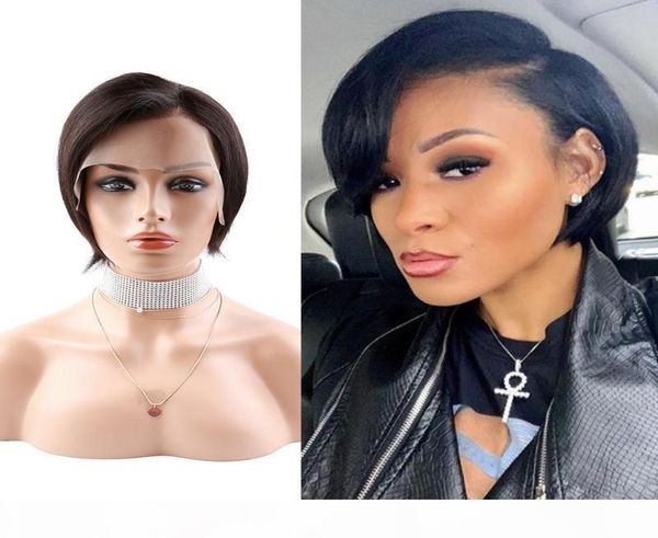 

6inch 8inch 180 short bob silky straight hair lace wigs natural black human hair wigs full lace wig front lace wig 2020 8264367, Black;brown