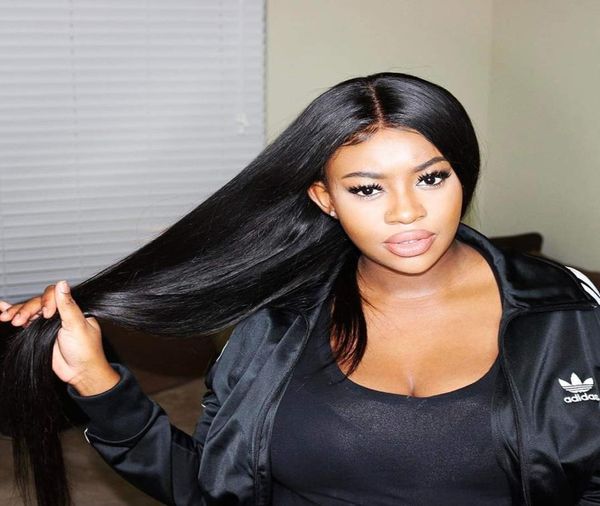 

silky straight 13x4 lace frontal human hair wigs jet black color custom order9427851, Black;brown