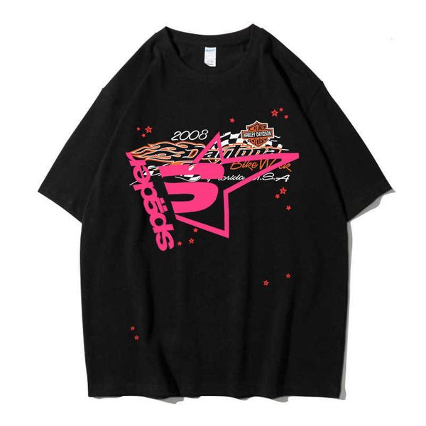 

men and women fashion t shirts t-shirts star sp5der 555555 pink tee hip hop eagle print short sleeve, White
