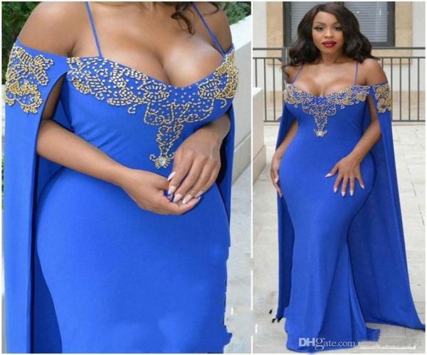 

blue evening dresses beaded spaghetti straps mermaid arabic prom dresses with warp african formal party dress plus s2560251, Black;red