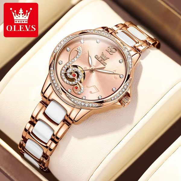 

olevs women's watch fully automatic mechanical diamond accent literal women's watch 35mm, Slivery;brown