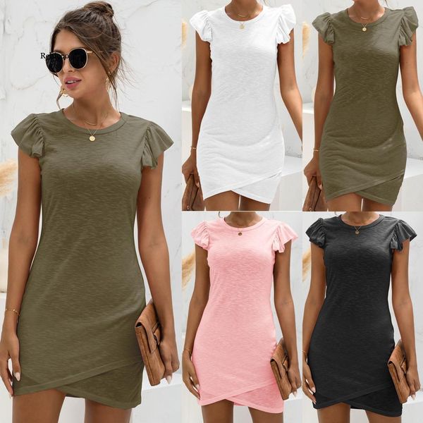

dresses ruffled shortsleeved summer women mini dress fashion solid white dresses female casual o neck short sleeve lady vestidos, Black;gray