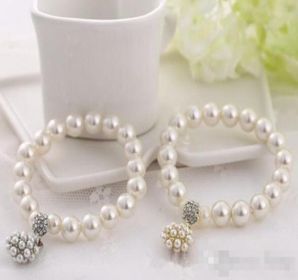 

luxury fashion designer pearl beaded bracelet bridal charm jewelry for women lady girl beautiful elastic bracelet lovely wedding j7183145, White