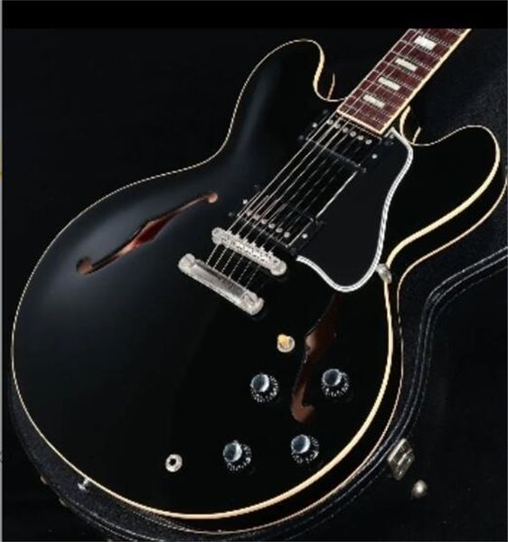 

black matte guitar semi-hollow body rose wood fingerboard shell set with white binding fixed bridge factory custom