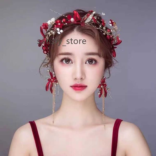 

bride headwear wedding toast dress headwear simple and atmospheric red forest hair band set wedding dress hair accessories, Slivery;golden