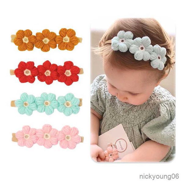 

hair accessories crochet flowers baby headband for girl clips children headbands woolen hairpins kids band newborn vintage props r230608, Slivery;white