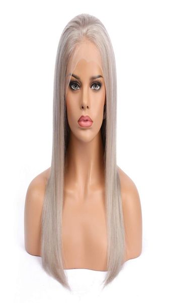 

24quot gray full lace human hair wigs straight virgin peruvian remy glueless lace front human hair wig pre plucked for women6740282, Black;brown