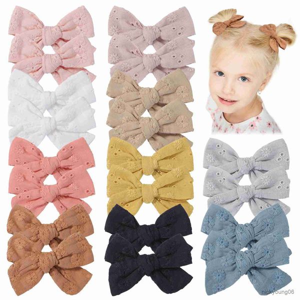

hair accessories 2pcs/lot girls cotton bows hairpins flower print bowknot clips for cute baby barrettes headwear kids r230608, Slivery;white