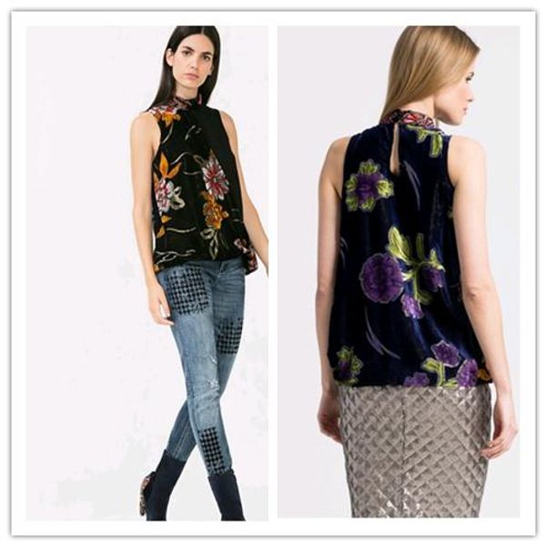 

polos spanishstyle velvet spliced sleeveless shirt, White