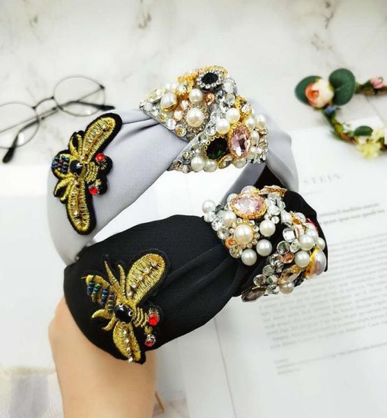 

rhinestone bees hairbands wide glitter headband girls hair hoop turban hair accessories headdress headwear flower hair accesso5487911, Black;brown