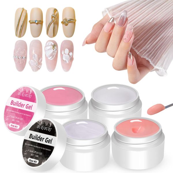 

buriburi nail extension builder gel solid sculpture gel nonsticky hard gel glue nail manicure 4pcs set, Red;pink