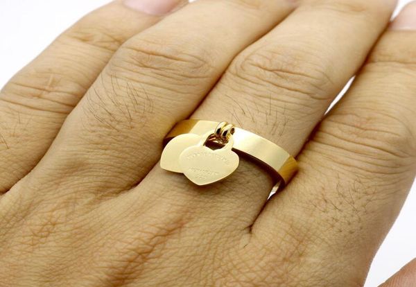 

fashion jewelry 316l titanium goldplated heartshaped ring t letter letters double heart ring female ring for woman ps16594737738, Silver
