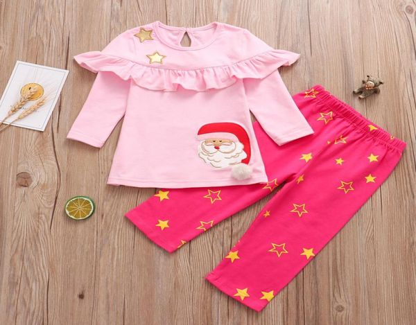 

summer spring and autumn baby girl039s clothing baby ins popular long sleeve printed cartoon santa suits christmas children039384660, White