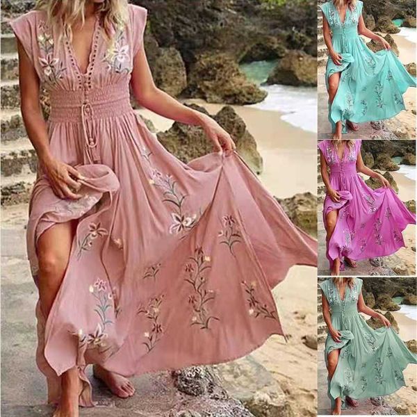 

new summer women's v-neck french beach bohemian print dress, Black;gray
