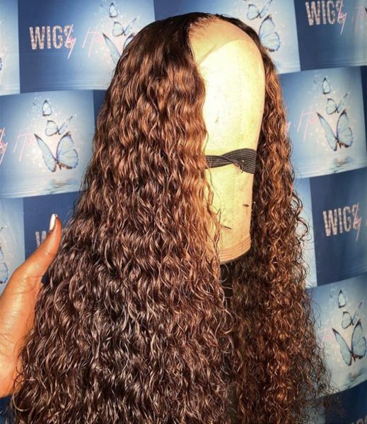 

ombre brazilian water wave wig for black women 150density 13x6 lace front wig preplucked brown lace closure wig with baby hair4765443, Black;brown