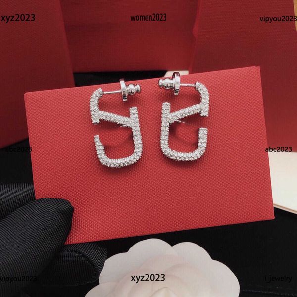 

earrings designer for women fashion logo shape jewelry shiny diamond inlay design ear studs #including brand box new arrival, Golden;silver