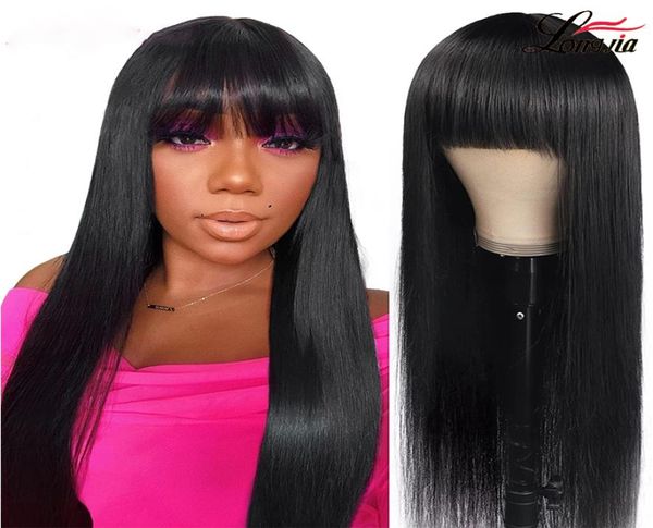 

brazilian straight hair wigs with bangs full machine made human hair wigs for women 150 density9051671, Black;brown