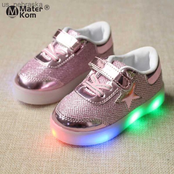 

size 2130 kids shoes with led lights children girls boys running glowing sneakers shining sole toddler shoes for little baby 210303 l230518, Black
