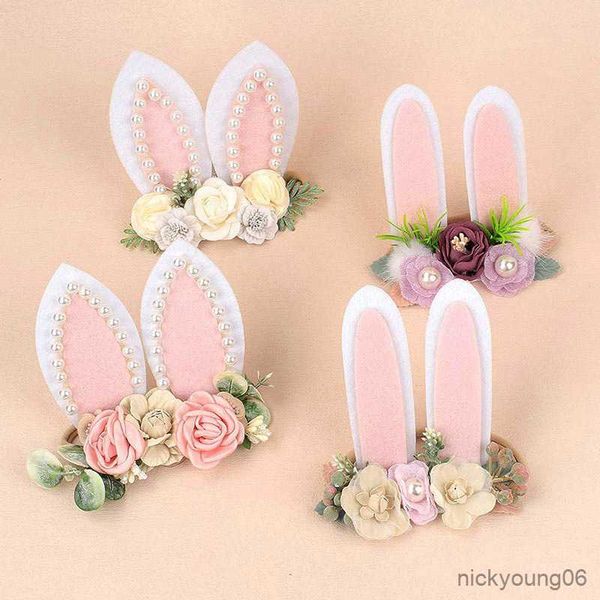 

hair accessories easter day baby headband lovely ear newborn props girl elastic flower pearl hairbands party r230608, Slivery;white