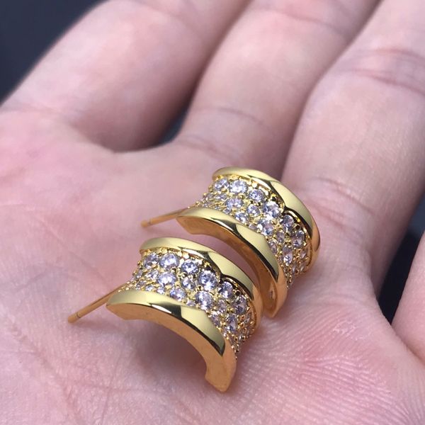 

classic full diamond c shaped ladies earrings luxury designer gold, silver and rose gold jewellery birthday gift, Golden;silver