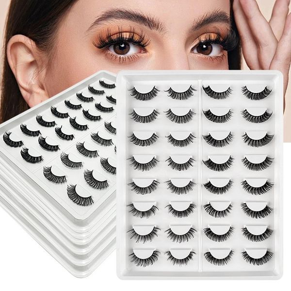 

thick curled 16 pairs mink fake eyelashes set naturally soft light handmade reusable multilayer false lashes extensions easy to wear