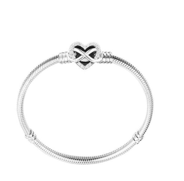 

sparkling infinity heart clasp snake chain bracelet 925 sterling silver charm bracelets for women diy jewelry pulseras wholesale, Golden;silver
