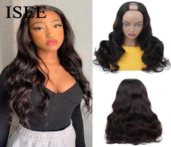 

2020 new body wave u part wigs for women peruvian body wave human hair wigs 150 density isee hair middle u shape wigs glueless5464994, Black