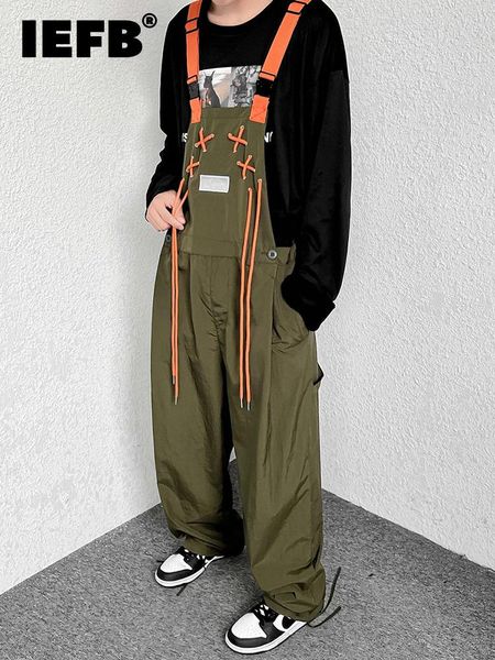 

pants iefb new army green overalls suspenders men's jumpsuit american casual trendy 2022 contrast color male japanese fashion 9a5334, Black