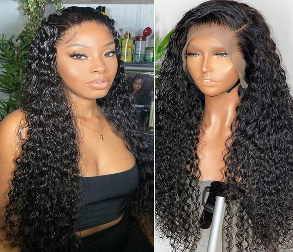 

brazilian water curly 13x4 lace front human hair wigs 26 28 30inch deep wave long frontal wig for black women9728726, Black;brown