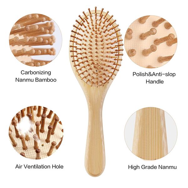 

Wooden Bamboo Paddle Massage Brush Hairbrush Comb Scalp Hair Care Healthy Combs Styler Styg Tool 18