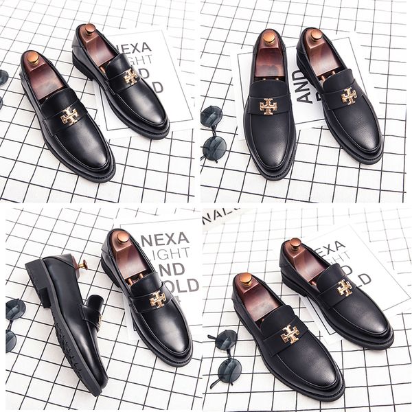 

luxury men shoes metal buckle loafers pointed head black fashion classic office comfortable slip on casual business leather shoes size 38-44