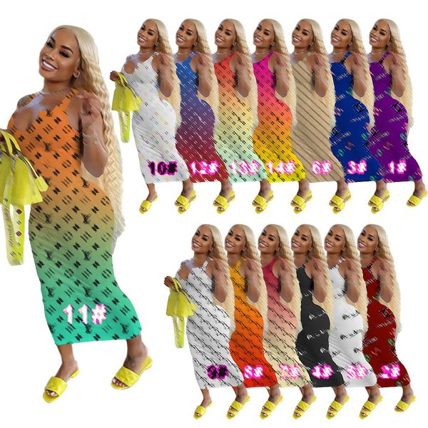 

2023 designer brand basic casual dresses s3xl rib summer y2k bocycon maxi dress letters printing bright line decoration skirt button bulk wh, Black;gray