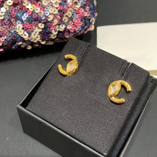 

2023 luxury quality charm stud earring with crystal beads in 18k gold plated have box stamp ps7058b, Golden