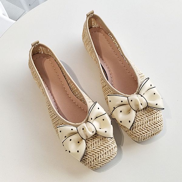 

2023 butterfly knot moccasins women summer braided ballet flats loafers casual soft sole shallow shoes dress walk flat shoes, Black