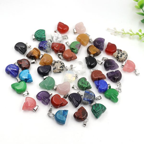 

natural skull stone carved mini sculpture pendant grave earring crystal healing reiki gemstone jewelry diy wholesale, Bronze;silver