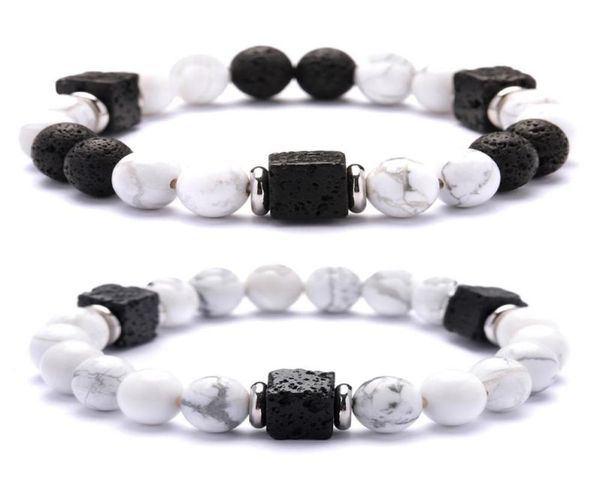 

lava stone cube beads 8mm howlite bracelet man fashion gift for men ankle bead bracelets beaded strands8151246, Black