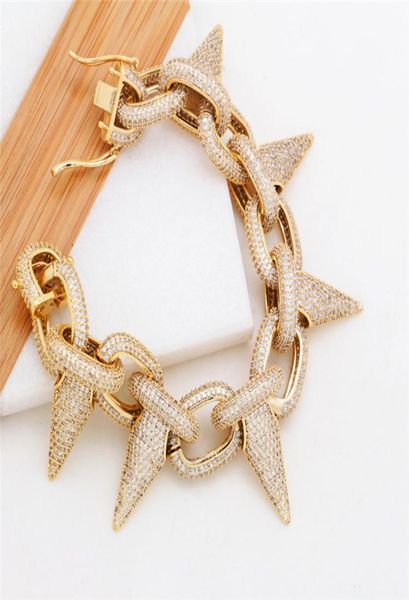 

mens bracelet bling ice out cz stone prong setting rivets bracelet for men rapper bracelet jewelry8146651, Black