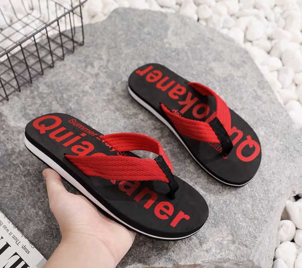 

summer men flip flops non-slip beach sandals male letter grain outdoor fashion beach shoes man slippers indoor bath slides, Black