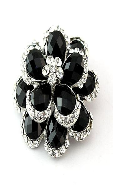 

silver color clear crystal and black stone flower bouquet brooch pin5791252, Gray