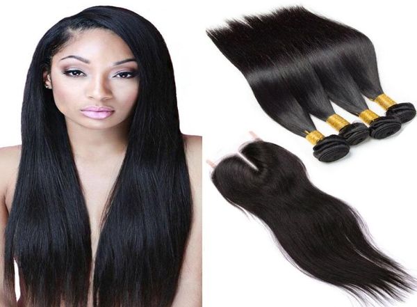 

brazilian straight 4 bundles virgin human hair with lace closure 7a brazilian virgin hair double drawn virgin hair extension5975469, Black;brown