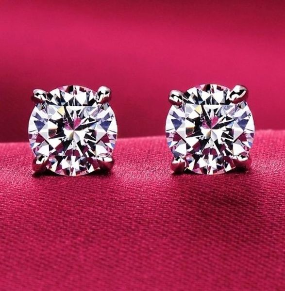 

luxury women men classic 4 prong cz diamond stud earrings 18k white gold silver wedding post earrings cz size 4mm 5mm 6mm 84070601, Golden;silver
